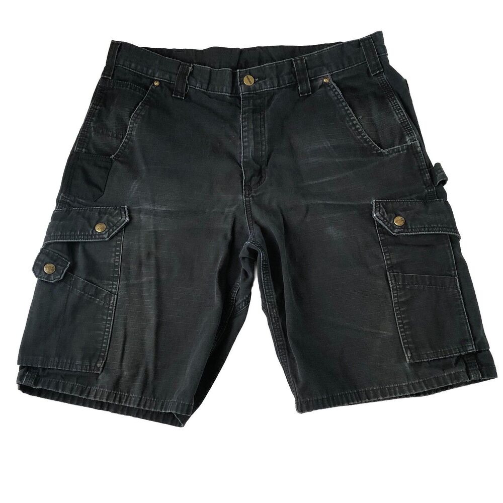 Carhartt B357 BLK Men's 36 Relaxed Fit Ripstop Cargo Work Shorts Black